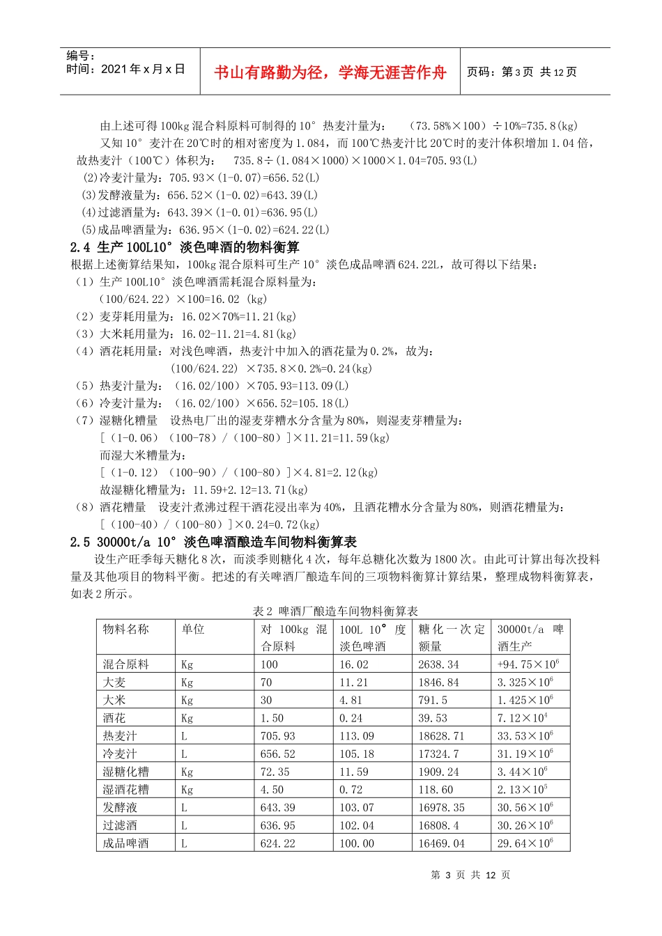 啤酒发酵工艺设计--三万吨_第3页