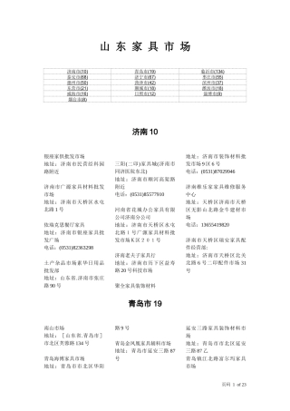 山东省家具城汇总 免费文档
