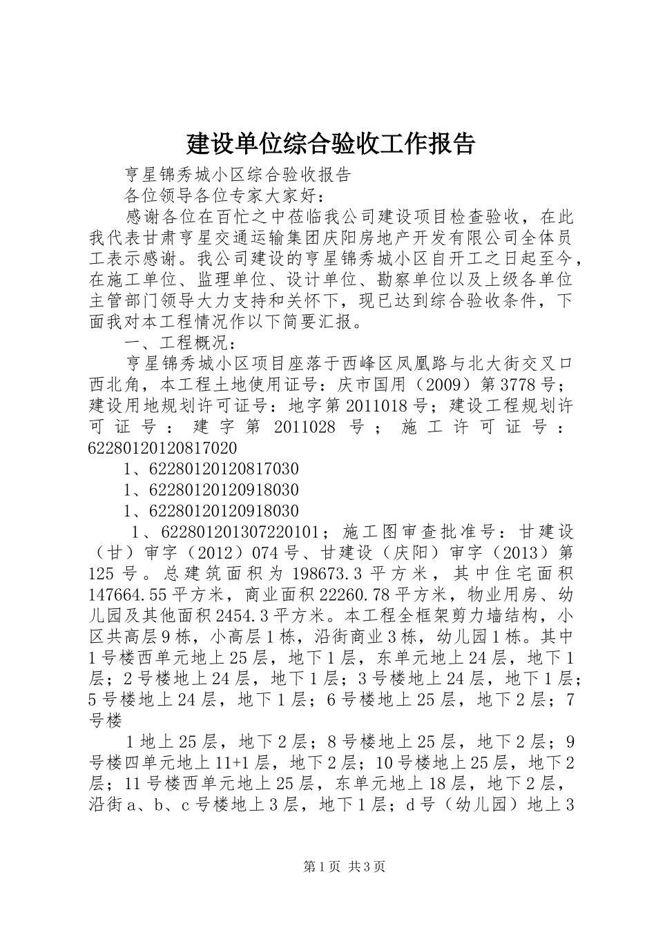 建设单位综合验收工作报告_第1页