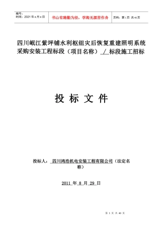 四川岷江紫坪铺水利枢纽灾后恢复重建照明系统采购安装