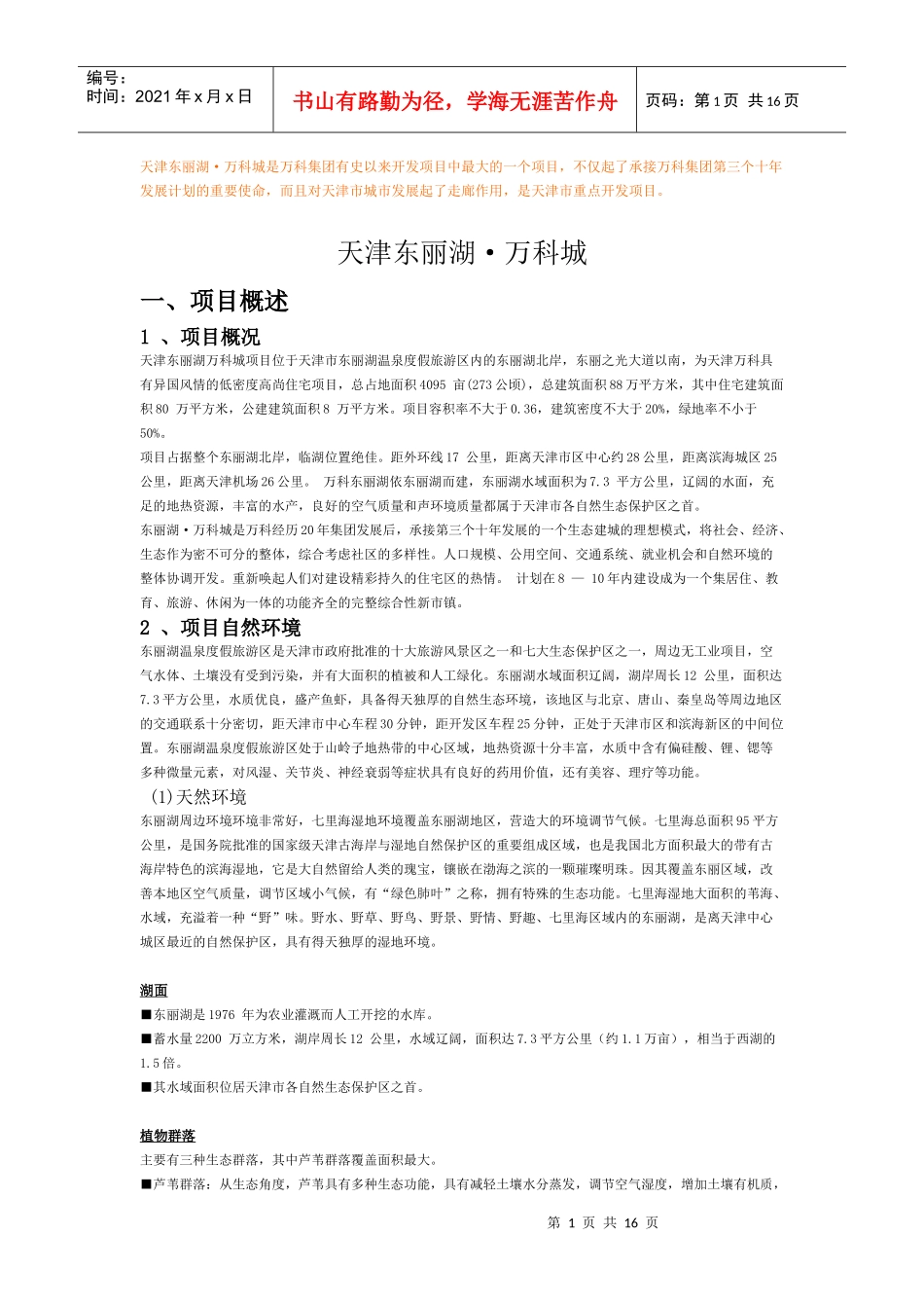 天津东丽湖·某地产城详细介绍_第1页