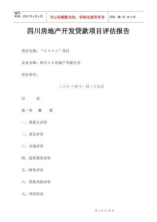 四川某房地产公司贷款项目评估报告