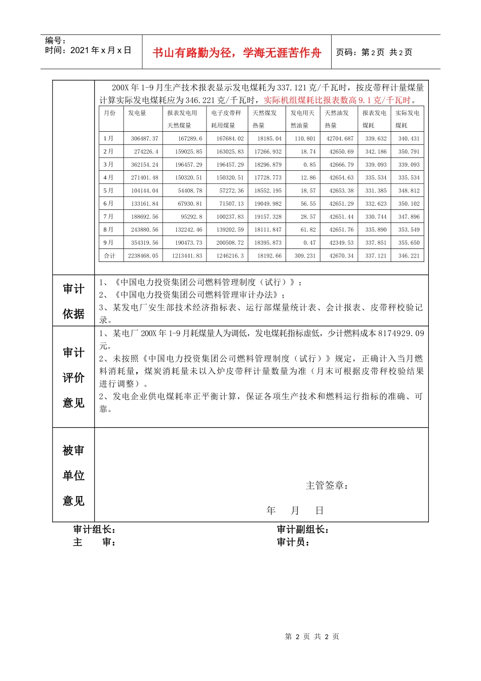 审计底稿-燃料消耗数量发电煤耗_第2页