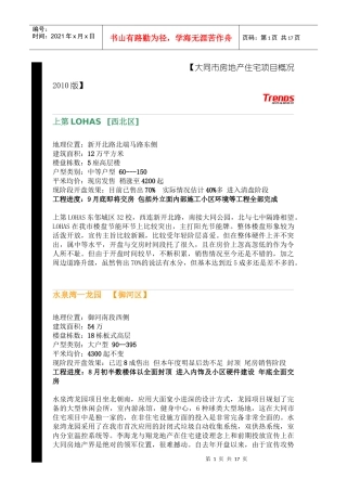 大同市房地产住宅项目概况XXXX版