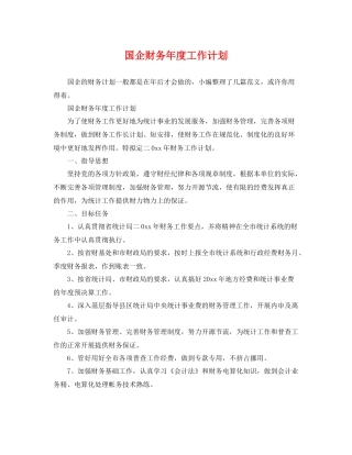 国企财务年度工作计划 