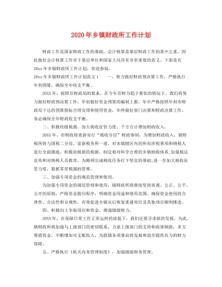 2020年乡镇财政所工作计划 