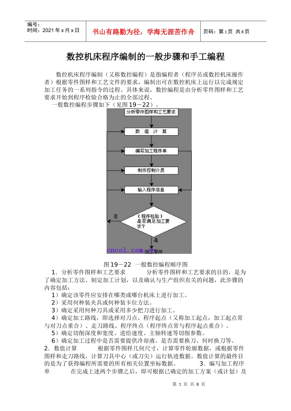 数控机床程序编制的一般步骤和手工编程_第1页