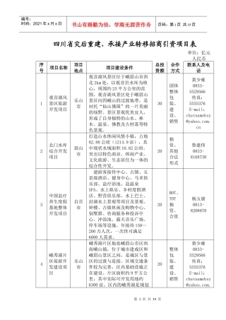四川省灾后重建、承接产业转移招商引资项目表(文化旅游)doc