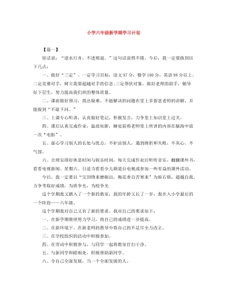 小学六年级新学期学习计划 