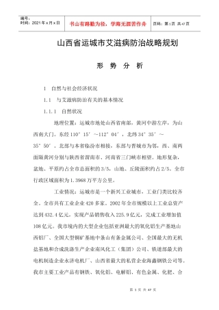 山西省运城市艾滋病防治战略规划