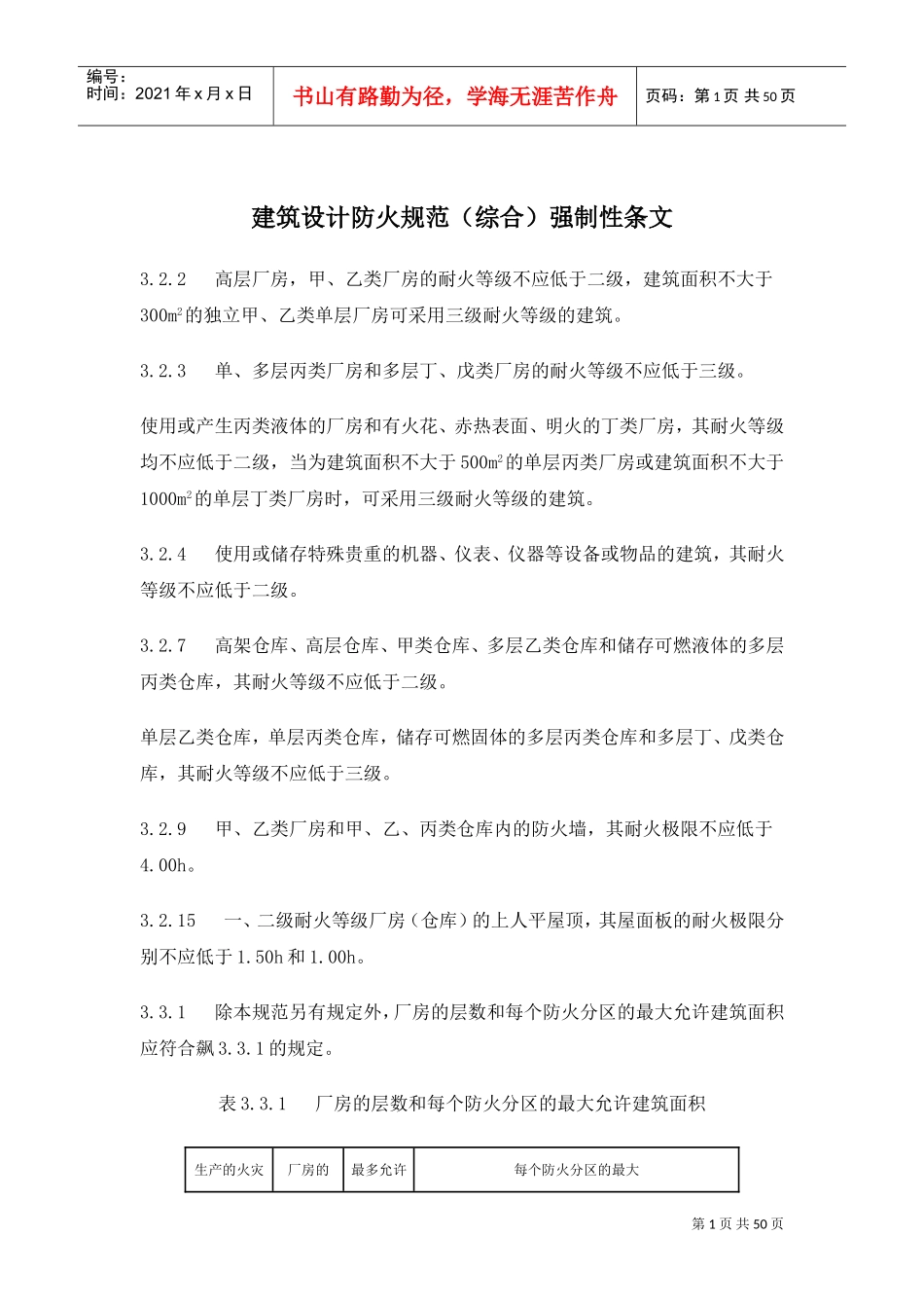 建筑设计防火规范(综合)强制性条文(DOC50页)_第1页