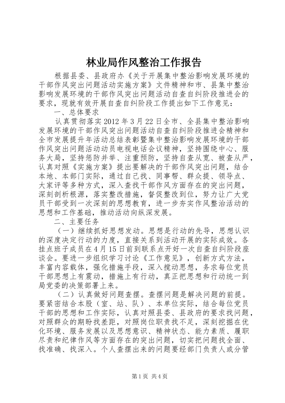林业局作风整治工作报告_第1页