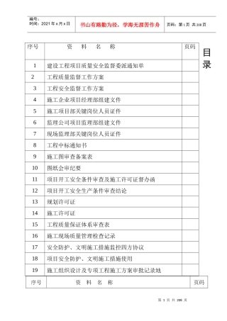 工程质量安全监督台账
