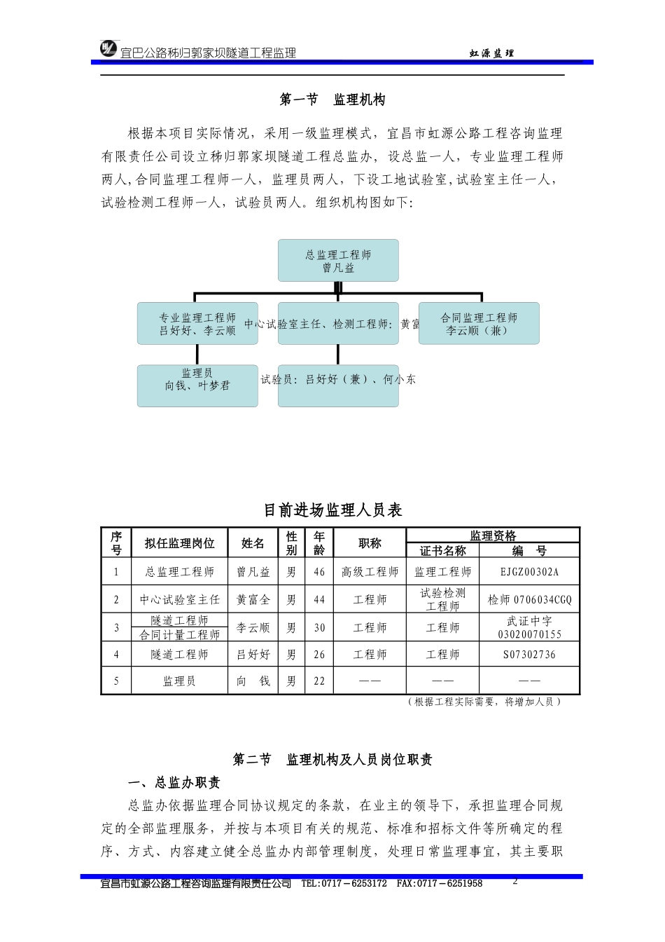 宜巴公路秭归郭家坝隧道工程监理实施细则_第2页