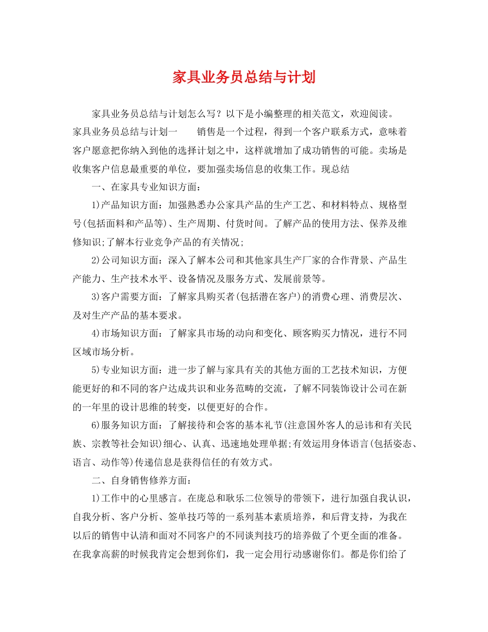 家具业务员总结与计划 _第1页