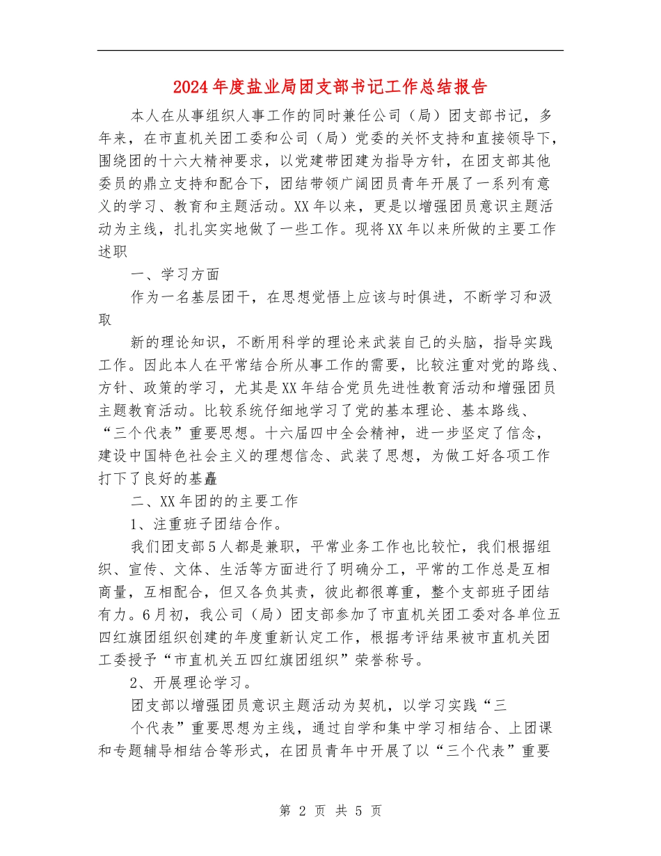 2024年度盐业局团支部书记工作总结报告_第2页