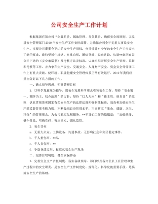 《安全管理文档》之公司安全生产工作计划