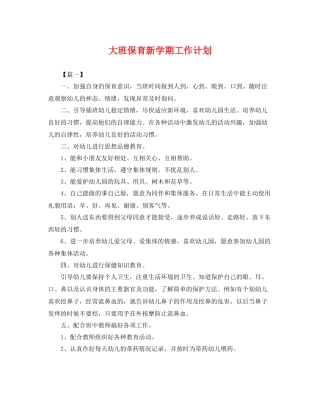 大班保育新学期工作计划 