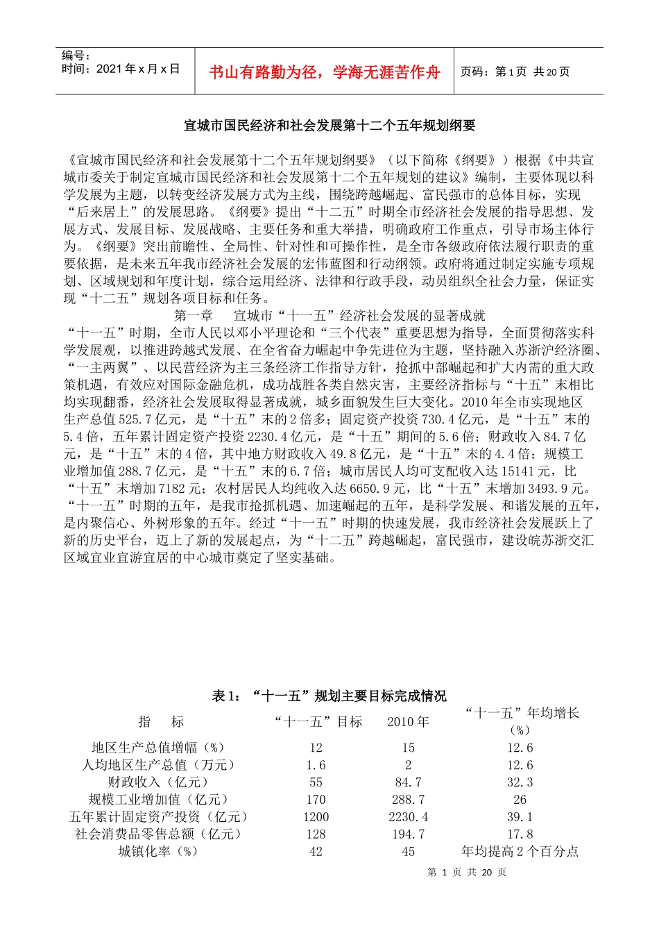 宣城市国民经济和社会发展第十二个五年规划纲要_第1页