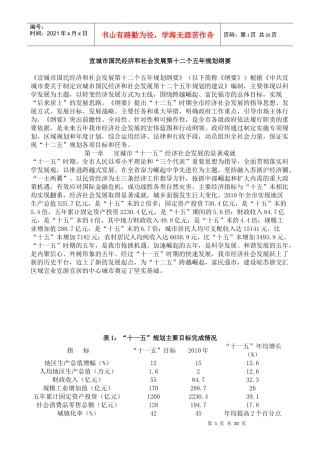 宣城市国民经济和社会发展第十二个五年规划纲要