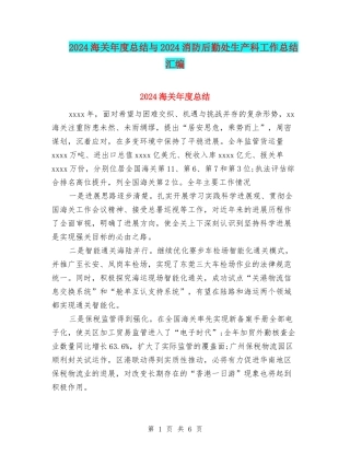 2024海关年度总结与2024消防后勤处生产科工作总结汇编