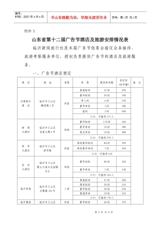 山东省第十二届广告节酒店及旅游安排情况表