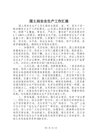 国土局安全生产工作汇报