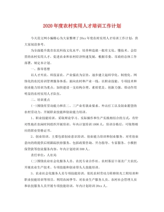 2020年度农村实用人才培训工作计划 