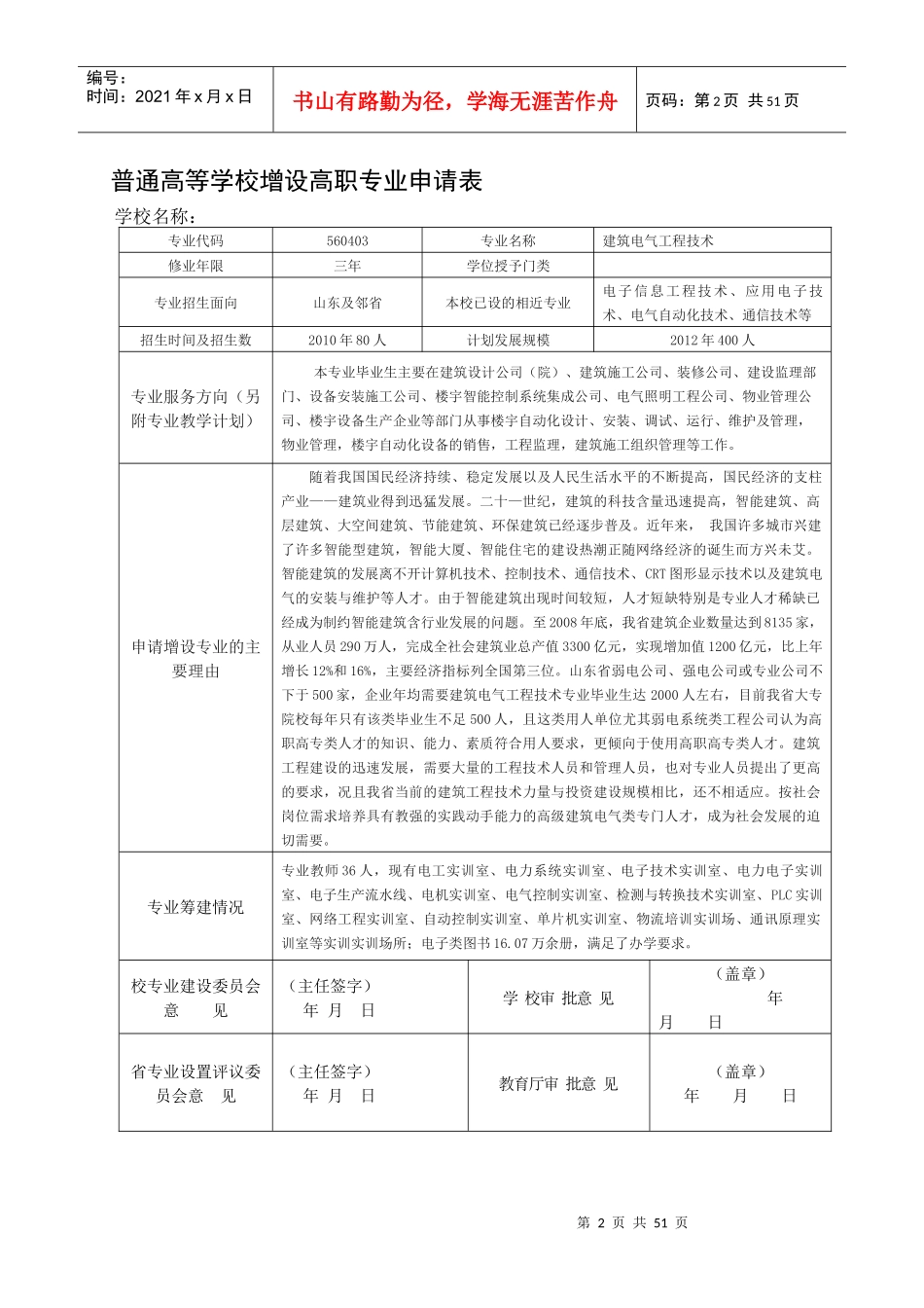 建筑电气工程技术专业申报材料_第2页