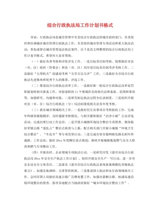 综合行政执法局工作计划书格式 