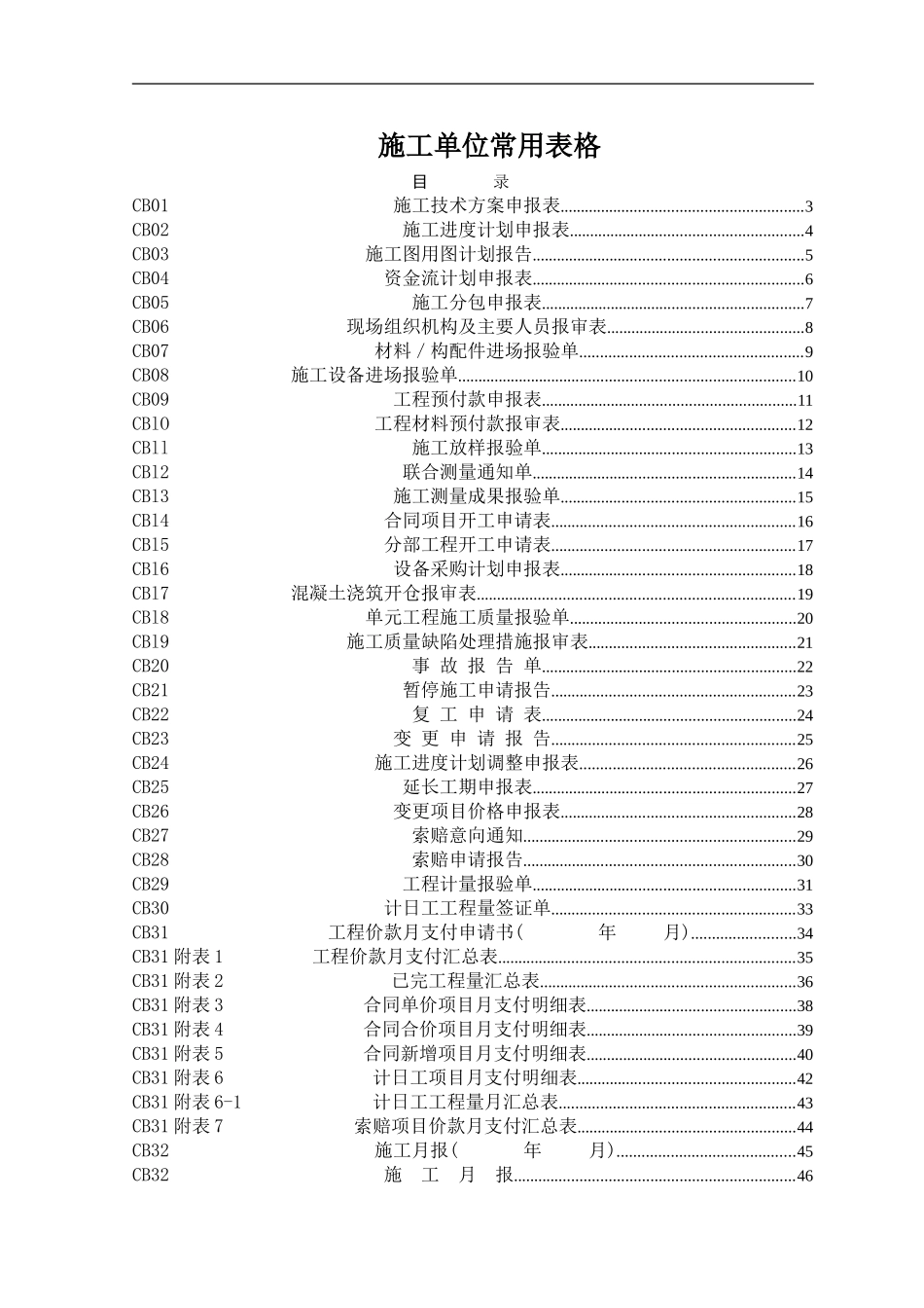 施工单位常用表格(DOC58页)_第1页