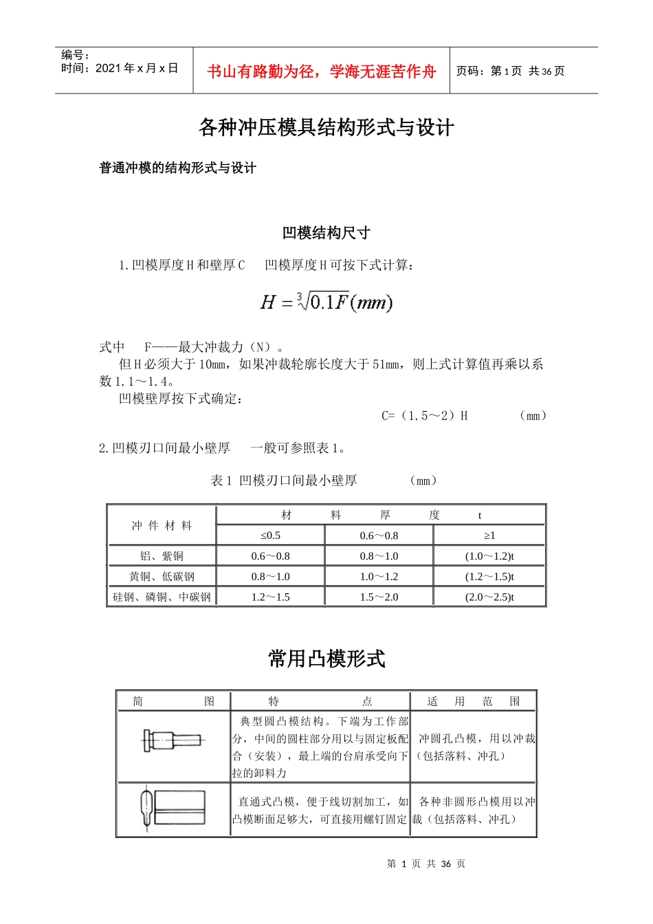 各种冲压模具结构形式与设计_第1页