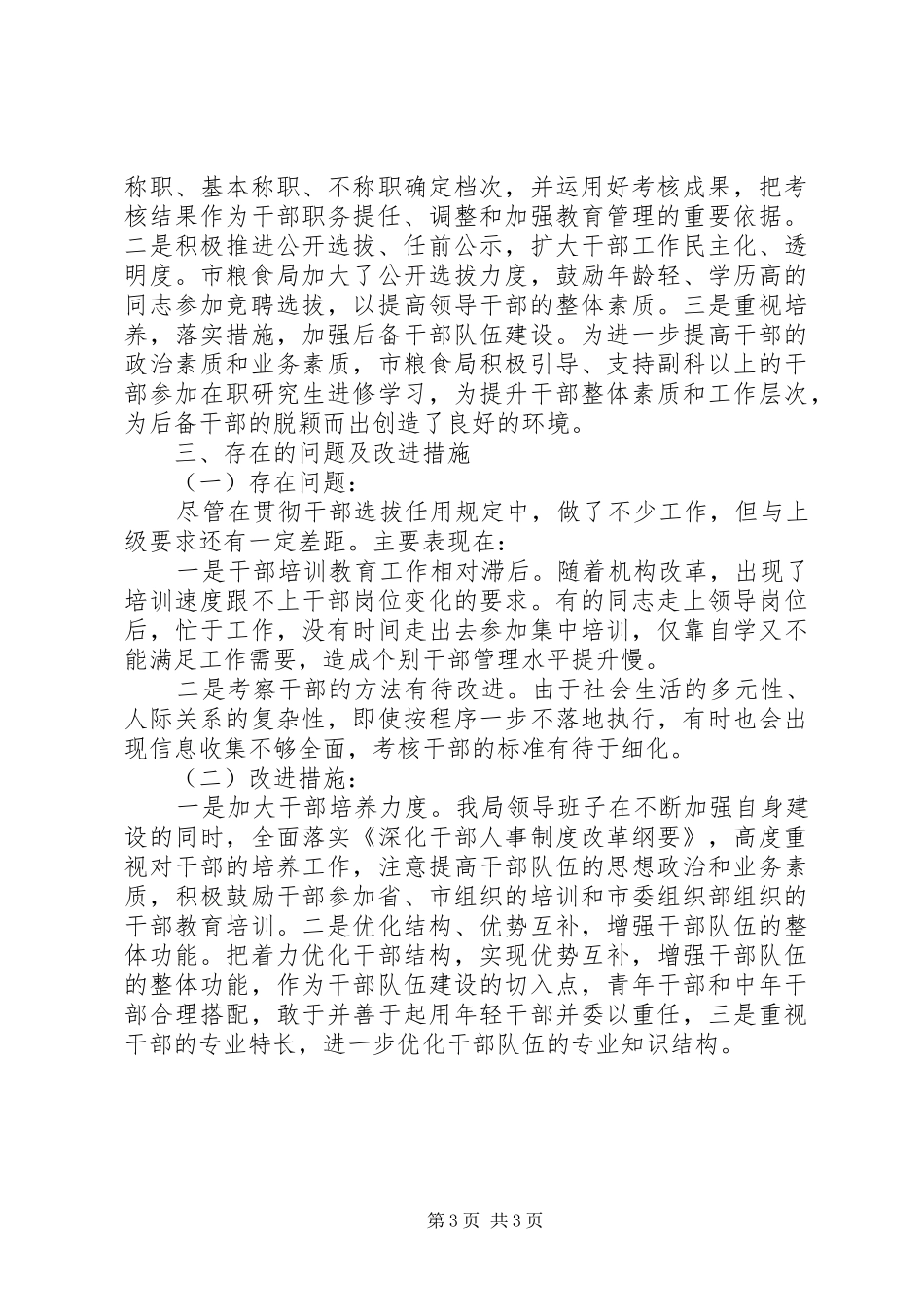 粮食局干部选拔任用工作报告_第3页