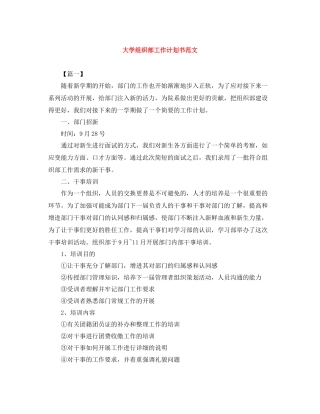 大学组织部工作计划书范文 