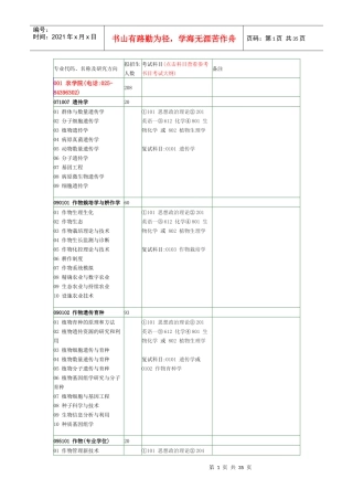 南京农业大学XXXX年硕士招生目录1