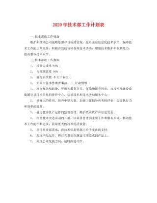 2020年技术部工作计划表 