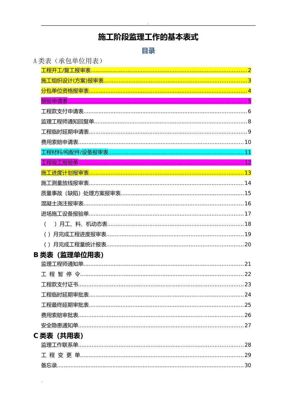 工程报验表格样板(全版)(DOC31页)_第1页