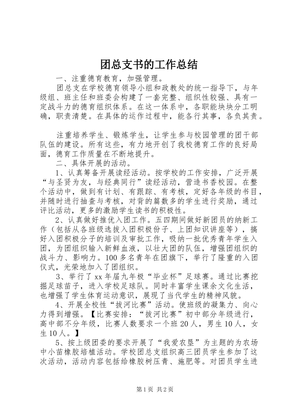 团总支书的工作总结_第1页