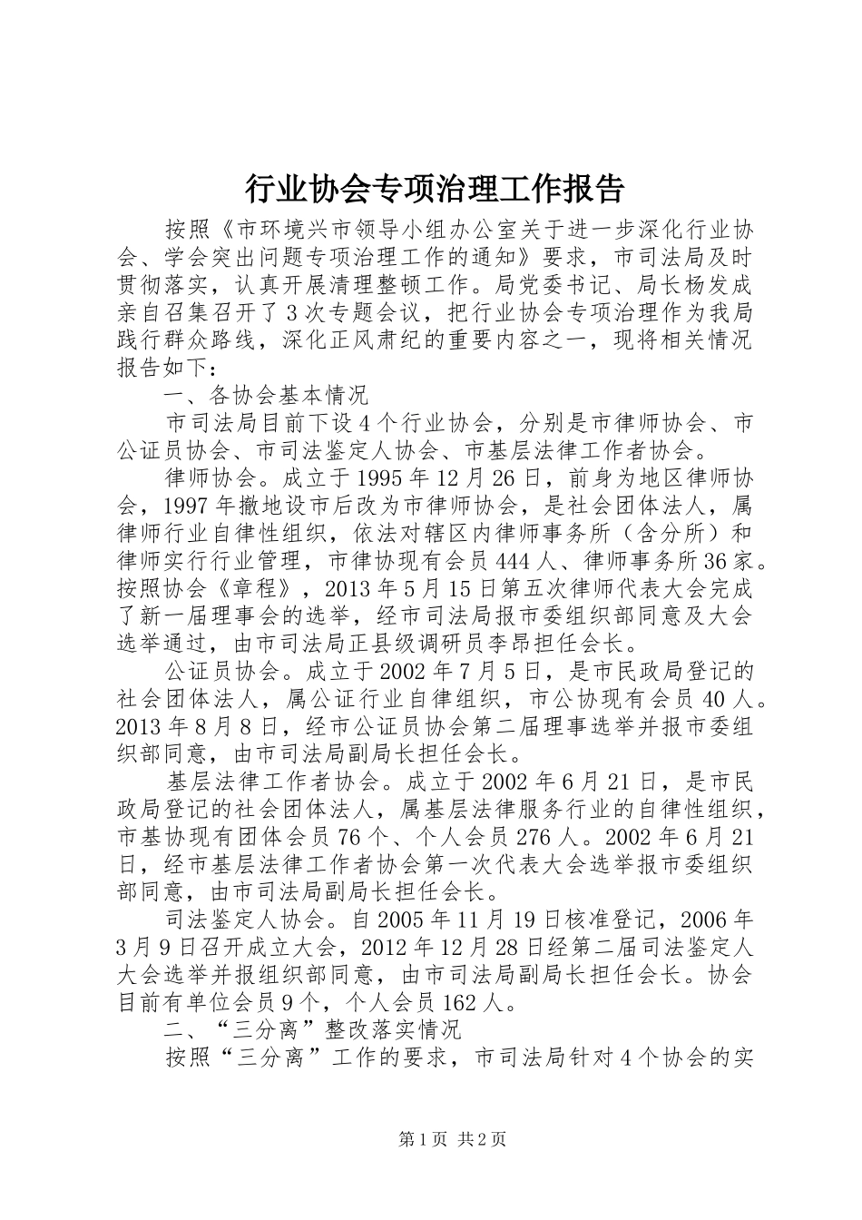 行业协会专项治理工作报告_第1页