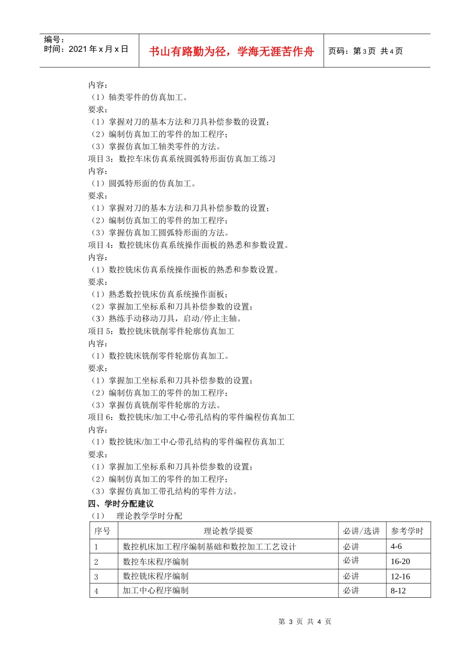 数控加工工艺与数控编程教学大纲_第3页