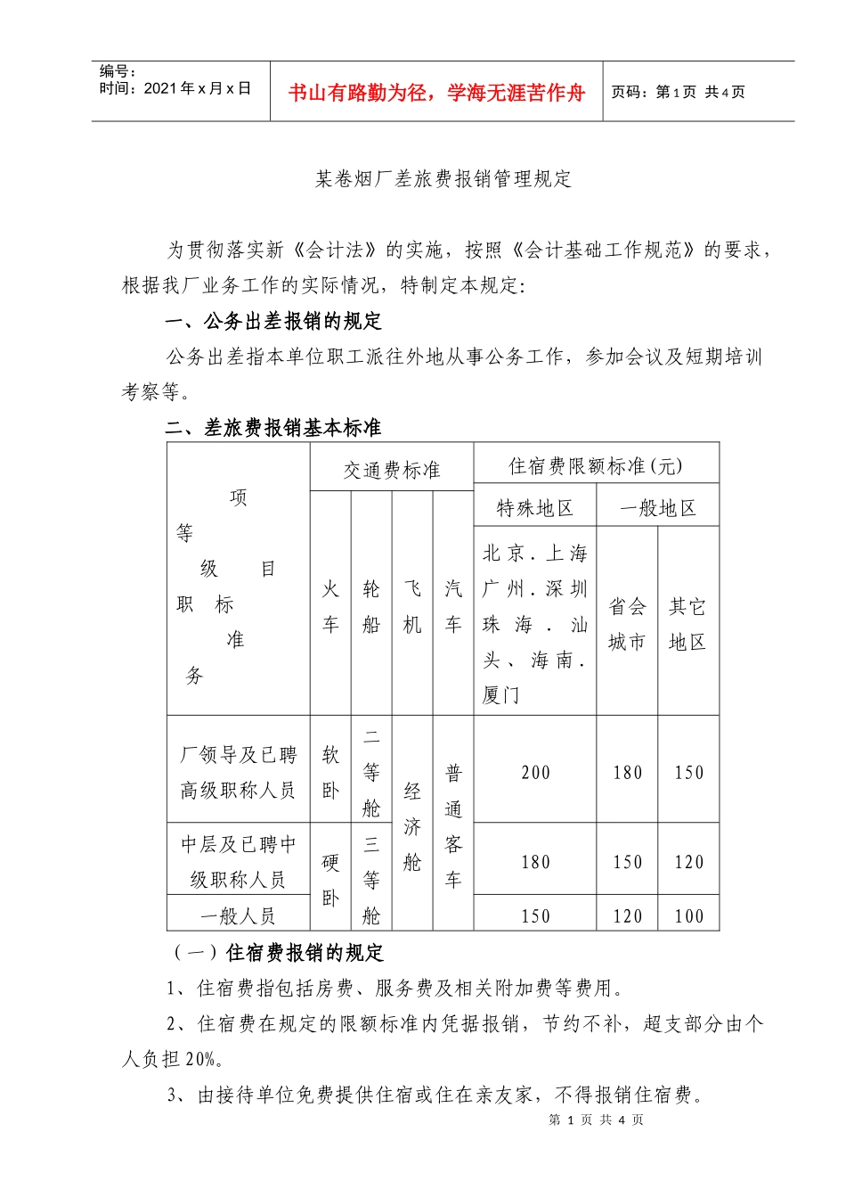 卷烟厂差旅费报销管理规定_第1页