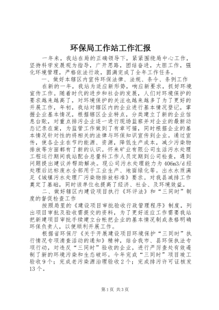 环保局工作站工作汇报