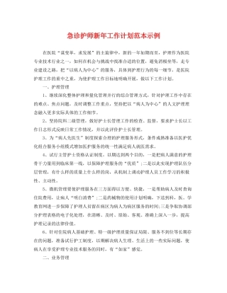 急诊护师新年工作计划范本示例 