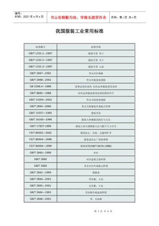 我国服装工业常用标准