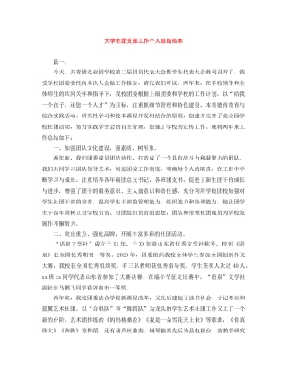 大学生团支部工作个人总结范本 