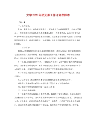 大学年团支部工作计划表样本 