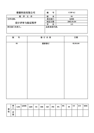 质量体系编写表格COP4.2