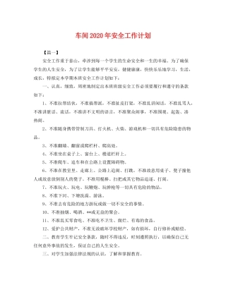 车间年安全工作计划 