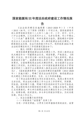 国家能源局XX年度法治政府建设工作情况报告