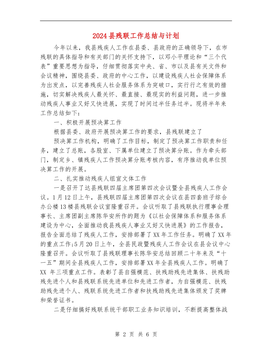 2024县残联工作总结与计划_第2页